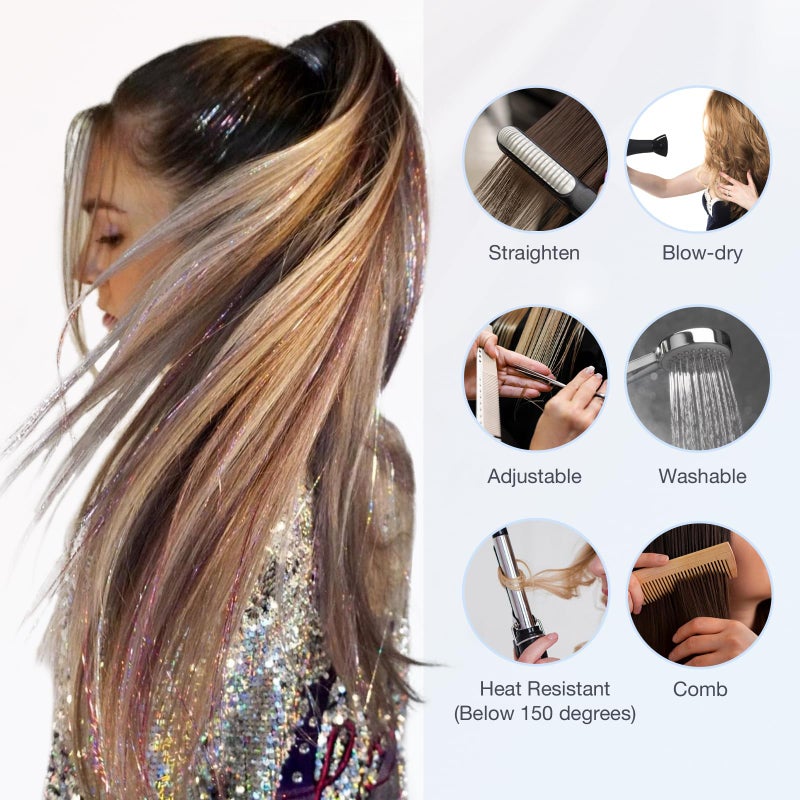 DOORES Pink Tinsel Hair Extensions, Fairy Hair 6 Pcs 48 Inch 1200 Strands, Stylable Fairy Accessories for Women Fairy Hair Tinsel for Christmas Halloween Cosplay Party - Image 3